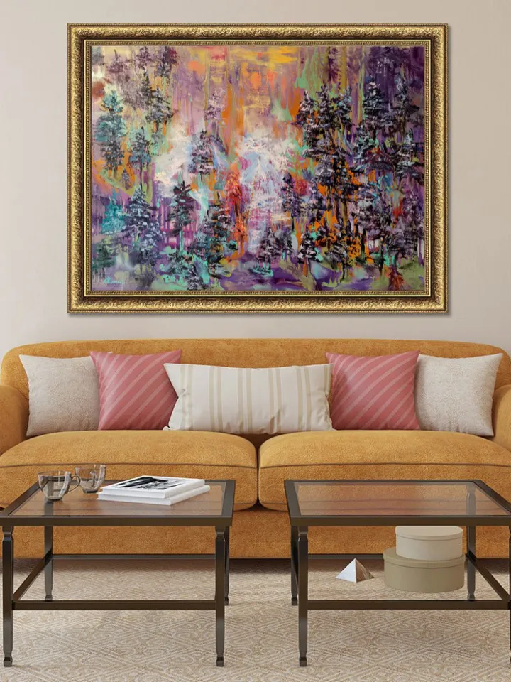 Waterfall Forest Abstract Sunset Impasto Art Large Original Oil Painting Canvas Artist Svinar Oksana