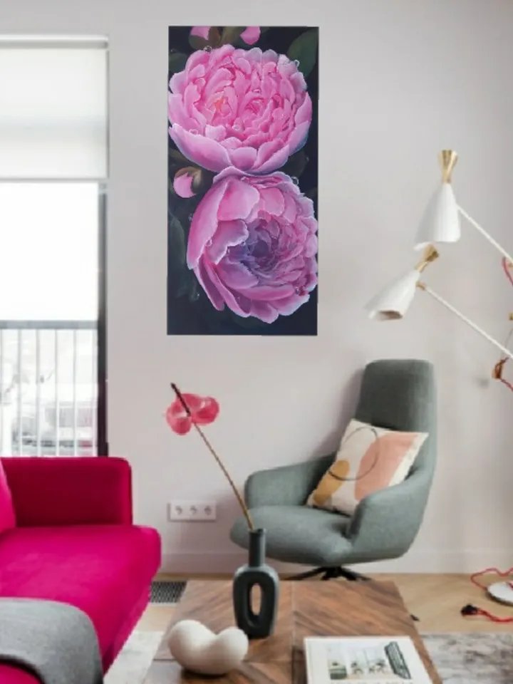 Oil painting "Peonies", 12*24 inches (30*60 cm)