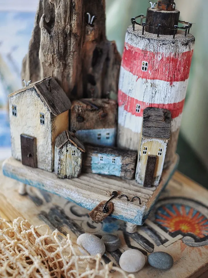 Driftwood art composition island photo holder handmade