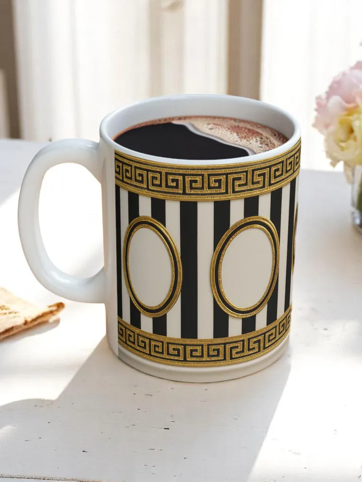 Elegant Greek Pattern Ceramic Mug, Coffee Cup for Home Decor, Birthday Gift, Tea Lovers, Unique Kitchenware, Drinkware, Greek Design Mug