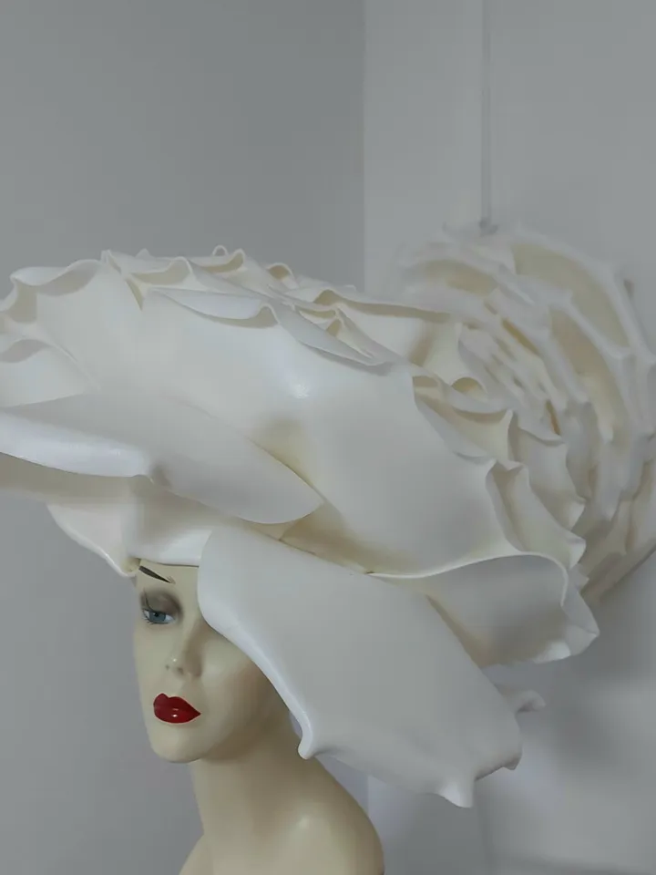 Oversized rose hat 2 pcs Wedding headdress giant soft rose, Bridal Flower headpiece, Large white rose headwear