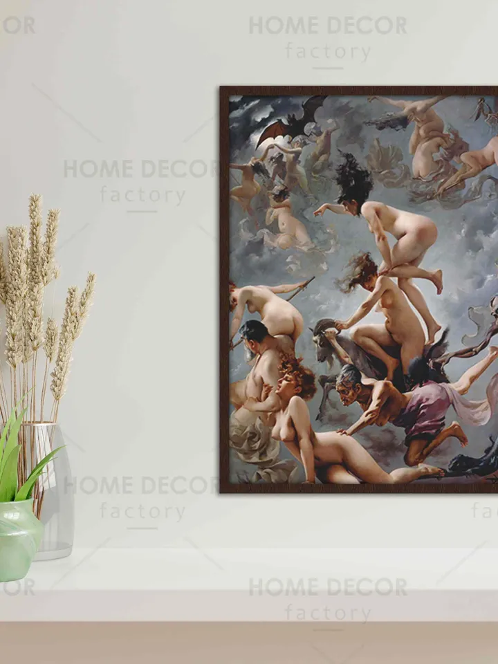 Frame Luis Ricardo Falero Witches Going to The Sabbath - 1878 canvas print Framing Fantasy Poster Figurative Modern floating frame Wall Art