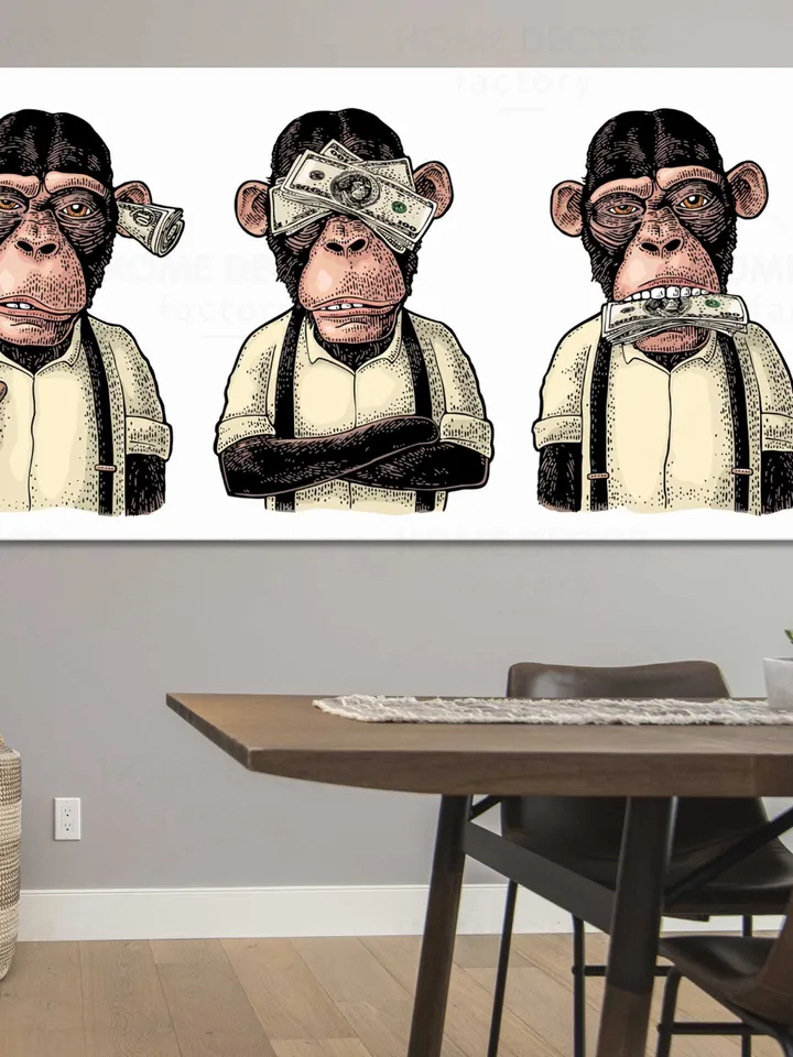 Floating frame Three Wise Monkeys Street Art Funny Monkeys Graffiti Poster Modern wooden frame Don't See Don't Hear Don't Speak Modern Art