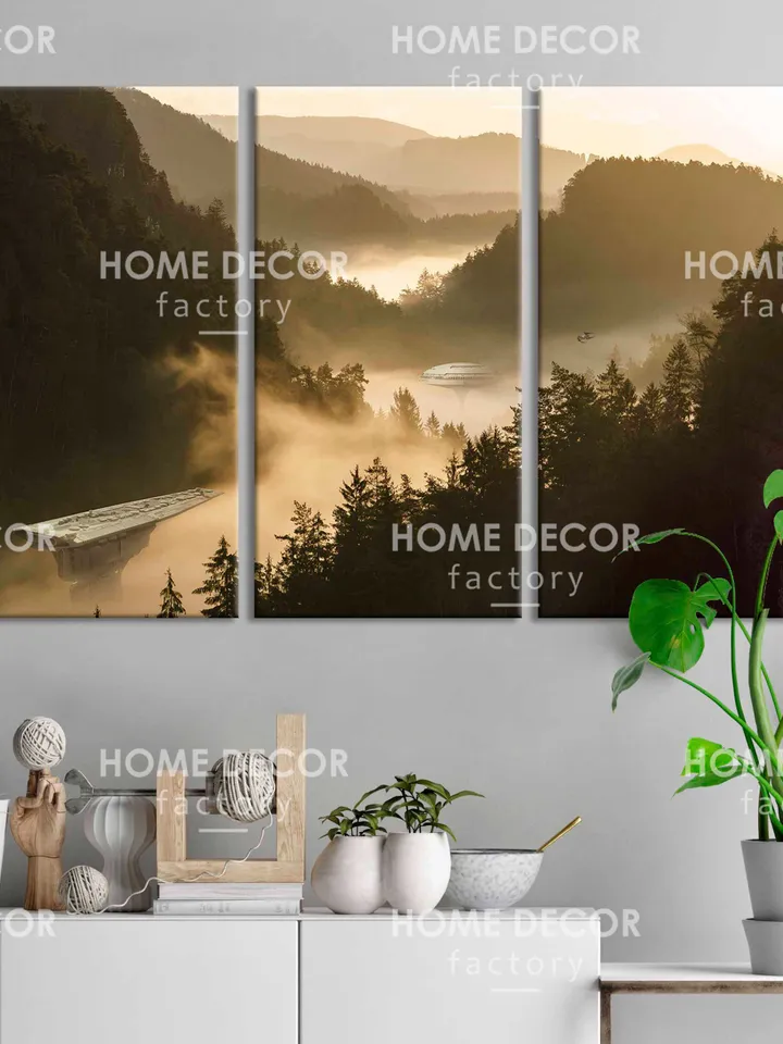 Endor Star Canvas Foggy Forest Wall Art Spaceship fantasy Forest Forest Print wars Spaceship Forest art Wall sci-fiplanet Forest canvas art