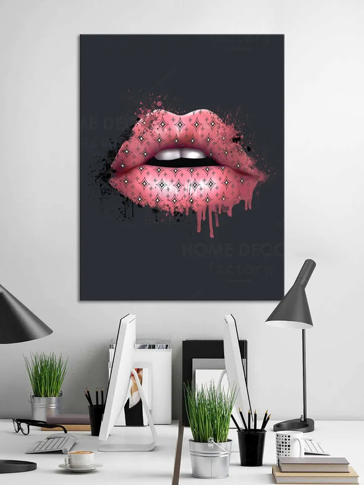 Light pink wall art, Blush pink decor, Fashion canvas print, Pink Fashion, Fashion modern, fashion wall decor, vanity art decor sparkle lips