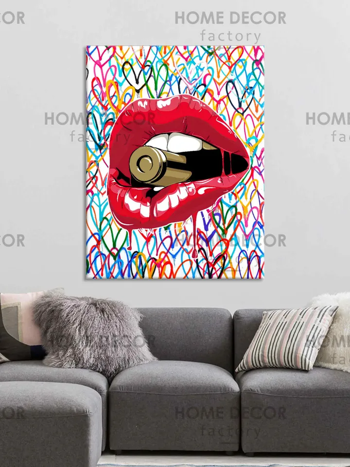 Gangsta Fashion Lips Canvas Art Abstract Fashion Modern Art Fashion Prints Female Lips Print Fashion Wall Art Printable Graffiti Art Design
