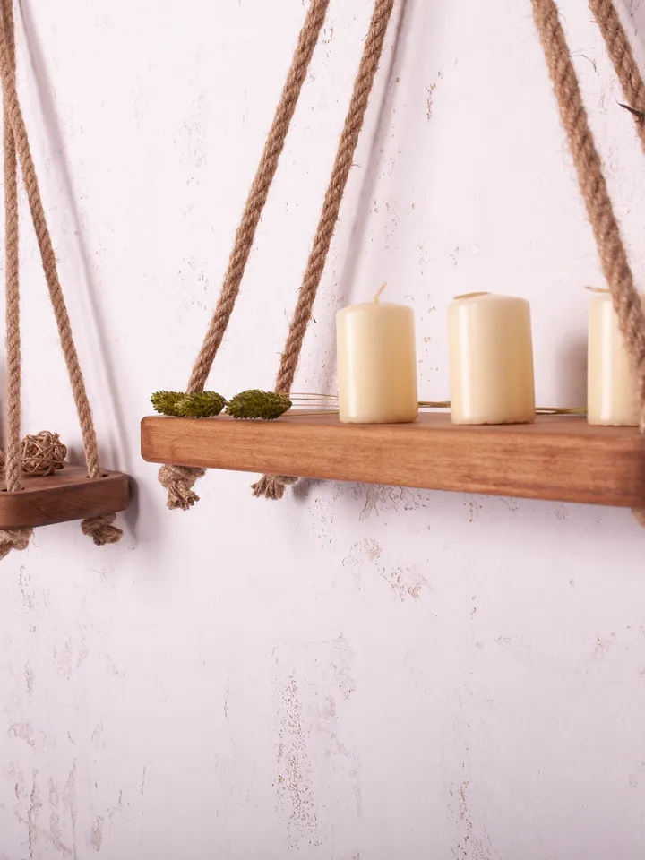 Hanging Shelves [Set of 2] Hanging Planter Macrame Floating Shelf Boho Hanging Shelf Boho wall decor Triangle Shelf Swing Shelf Rope Shelf