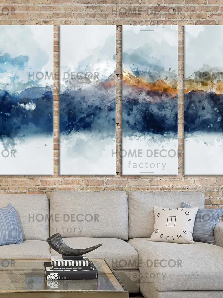 Blue Watercolour Mountains canvas print Mountains Abstract wall Art Navy blue Mountains Mountains Modern Decor Apartments watercolor print