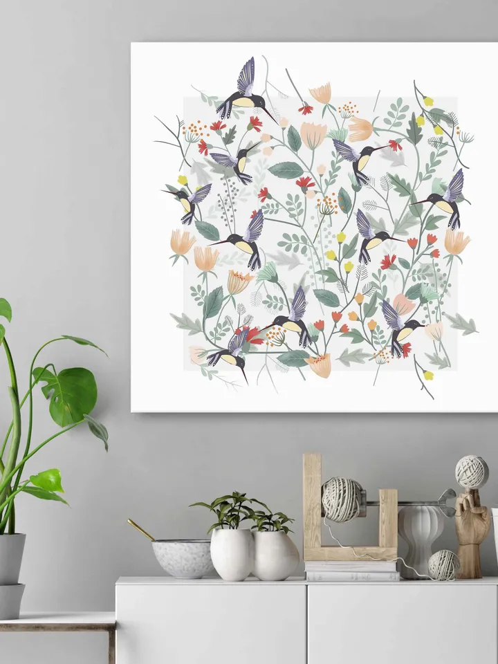 Colibri Drawing print art, Hummingbird botanical Illustration, Bird Art Print, Canvas Hummingbirds set Home Decor, birds illustration print