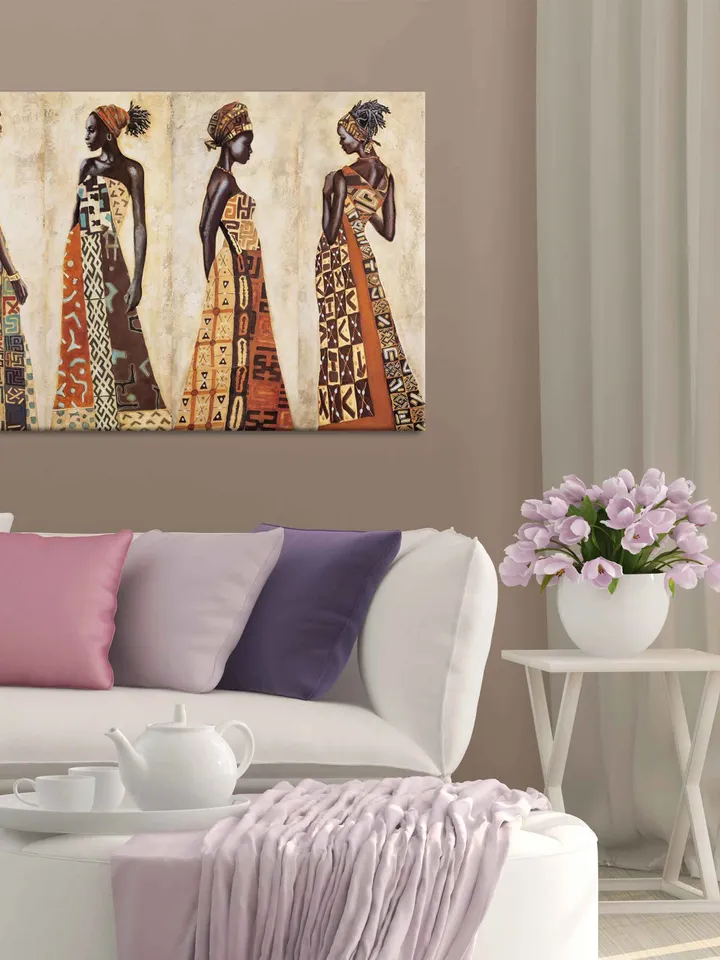 Set of 4 Ethnic Art , African woman modern wall art, African girls, Black African Woman Wall Art, African Ethnic Artwork,Antique African Art