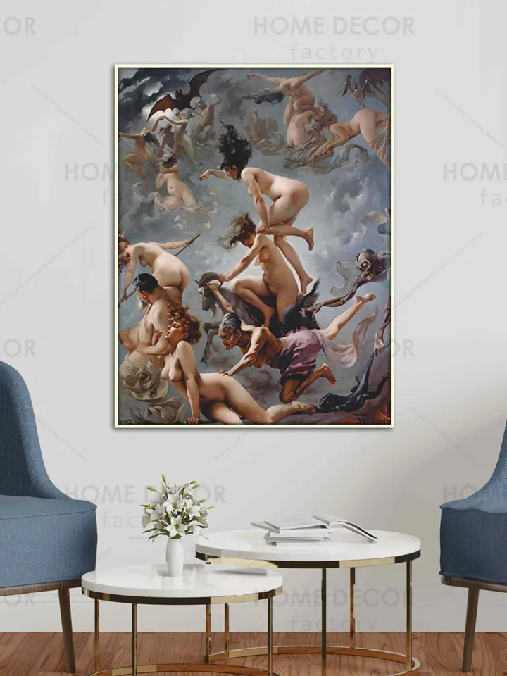 Frame Luis Ricardo Falero Witches Going to The Sabbath - 1878 canvas print Framing Fantasy Poster Figurative Modern floating frame Wall Art