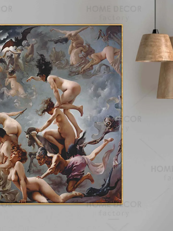 Frame Luis Ricardo Falero Witches Going to The Sabbath - 1878 canvas print Framing Fantasy Poster Figurative Modern floating frame Wall Art