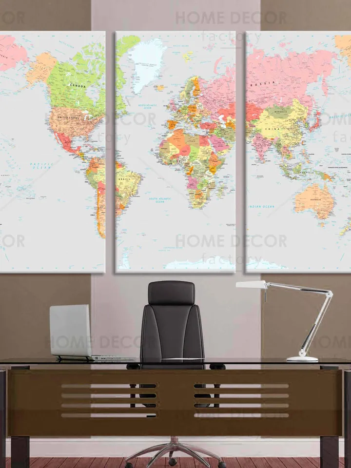 Personalized Modern Detailed Political World Map Wall Art, World Map Canvas print Travel Gift Rustic Travel Map, countries map of the world