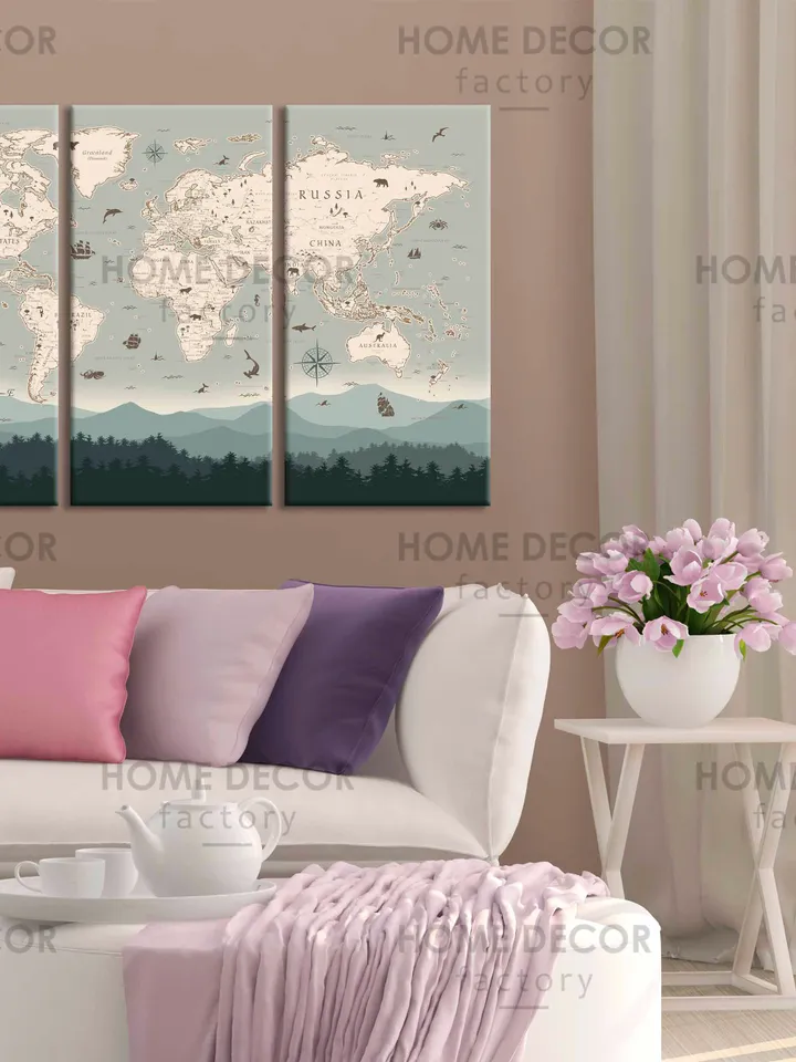 World Map Animal, Nursery room art, Canvas Art, Kids room canvas, Animal art, Kids world map poster, Playroom Print, Baby Decor,Nursery Room