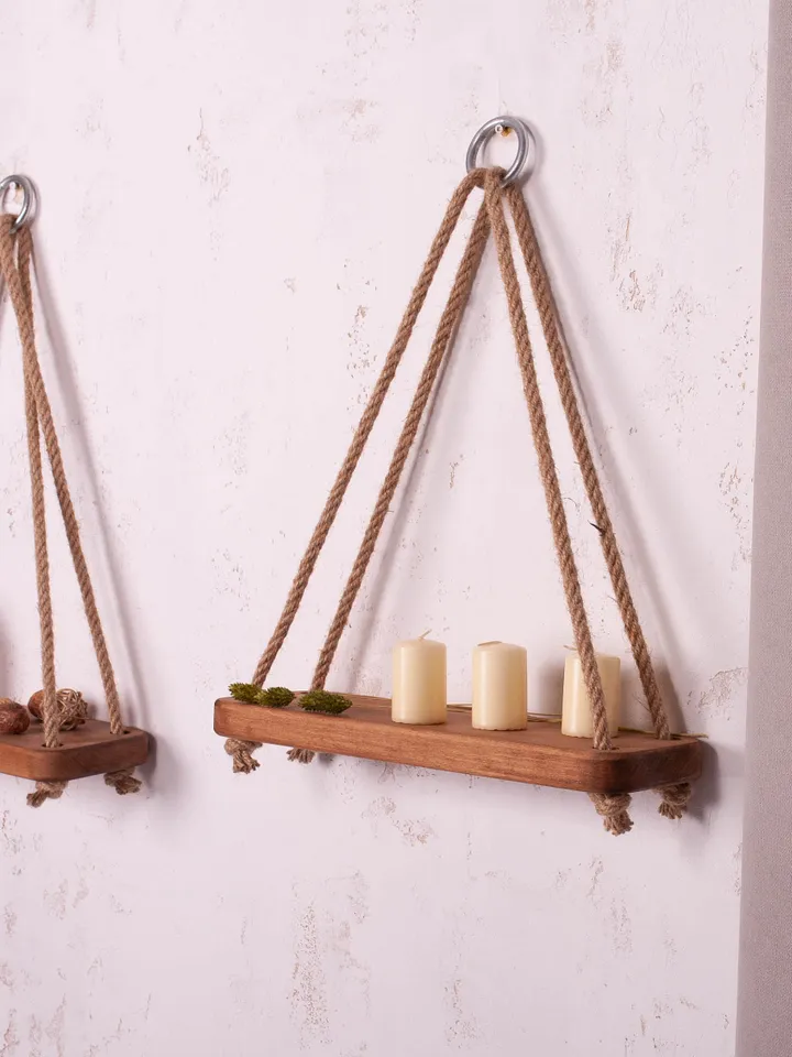 Hanging Shelves [Set of 2] Hanging Planter Macrame Floating Shelf Boho Hanging Shelf Boho wall decor Triangle Shelf Swing Shelf Rope Shelf