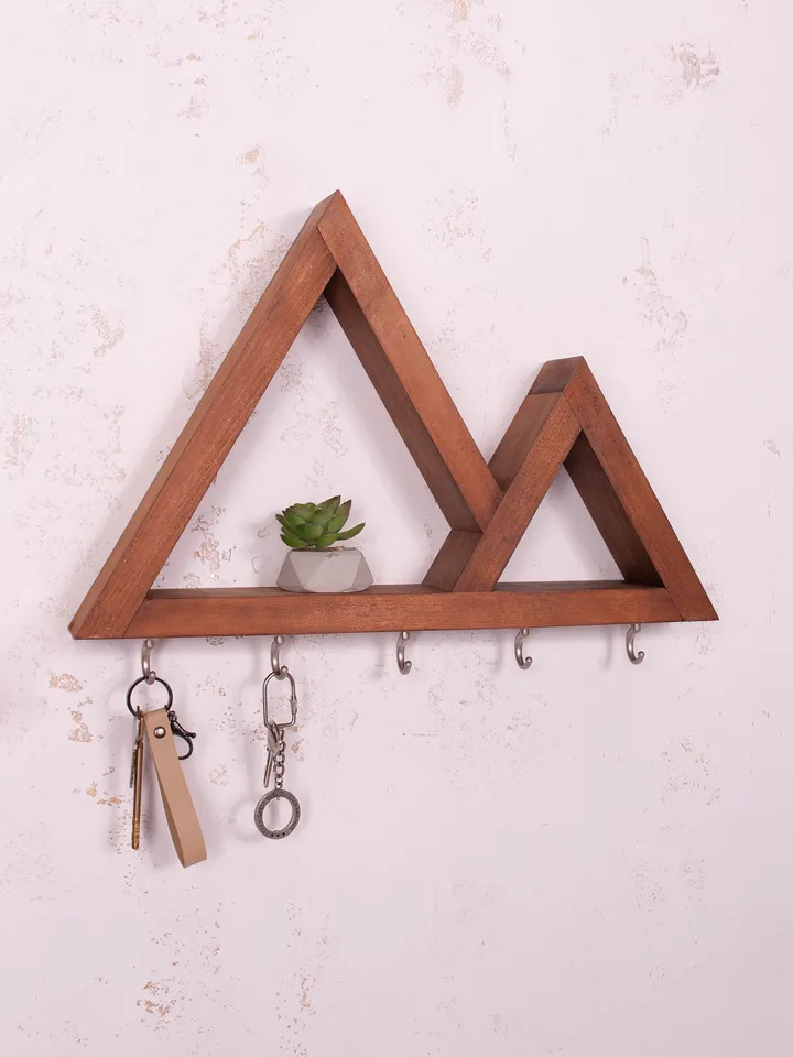Mountain Shelf Key Holder Wall key rack Mountains Floating Shelf Rustic Wall Organizer Key Hooks and Wall Organizer Wood shelf Geometric