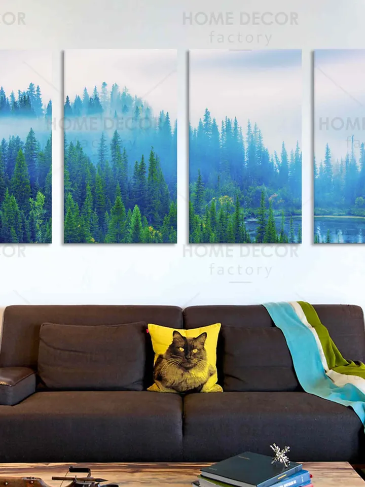 Nordic Forest Set, Forest Panoramic Canvas Print, Large Forest Paint, Foggy Forest Art, Scandinavian Photo Print, Magical Forest Decor Art