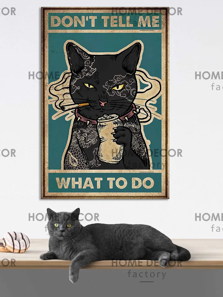 Vintage Ad Cat Poster, Don't Tell Me What To Do, Angry Cat, Wall Art Poster Print, Black cat poster, Cat lovers gift, Ready To Hang, Art