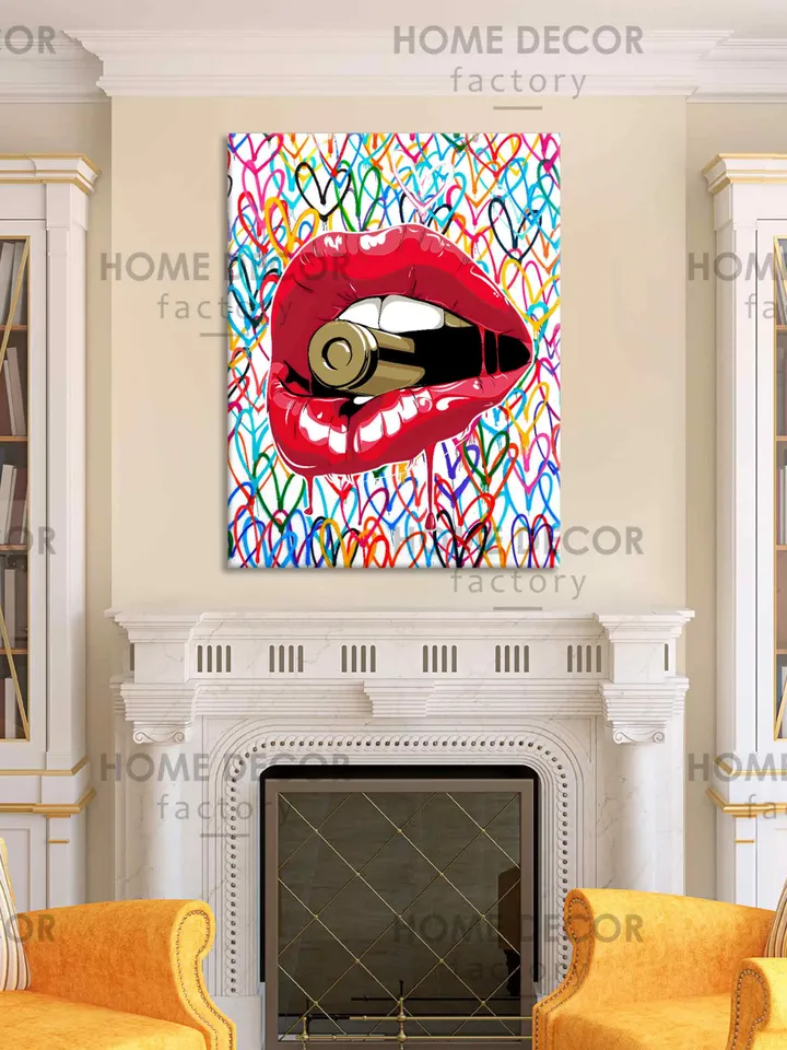 Gangsta Fashion Lips Canvas Art Abstract Fashion Modern Art Fashion Prints Female Lips Print Fashion Wall Art Printable Graffiti Art Design