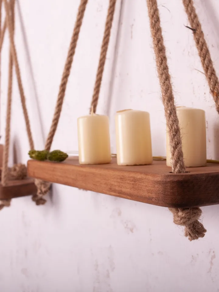 Hanging Shelves [Set of 2] Hanging Planter Macrame Floating Shelf Boho Hanging Shelf Boho wall decor Triangle Shelf Swing Shelf Rope Shelf