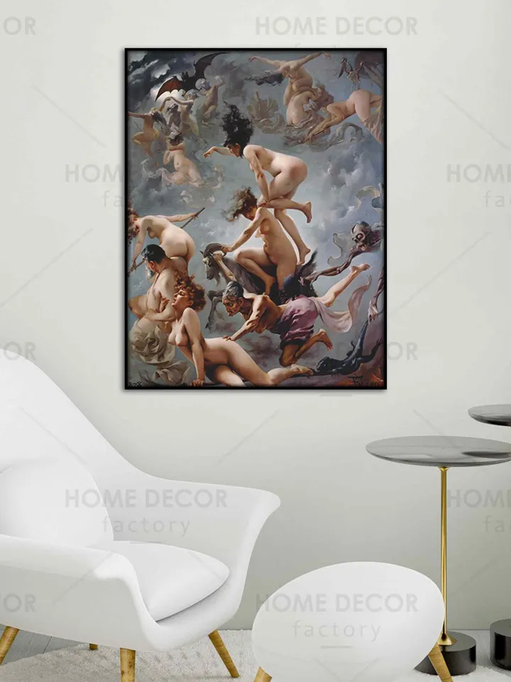 Frame Luis Ricardo Falero Witches Going to The Sabbath - 1878 canvas print Framing Fantasy Poster Figurative Modern floating frame Wall Art