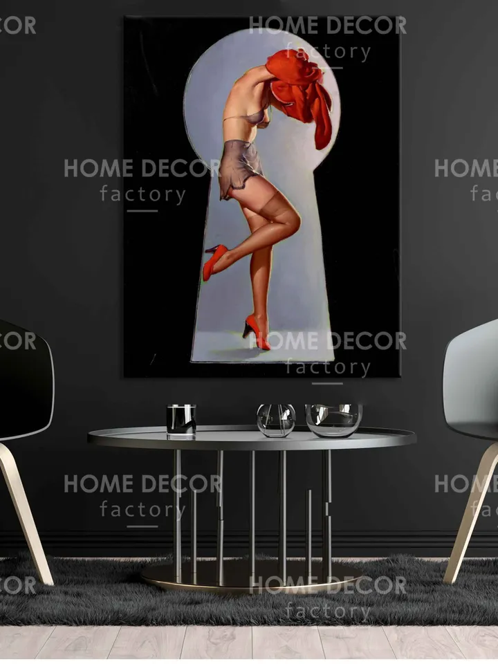 Pin Up Girl Art Print Reproduction Print on Canvas, Large Decor Pinup Rockabilly, Pin Up Girl Wall Art home decor Pin Up wall art decor