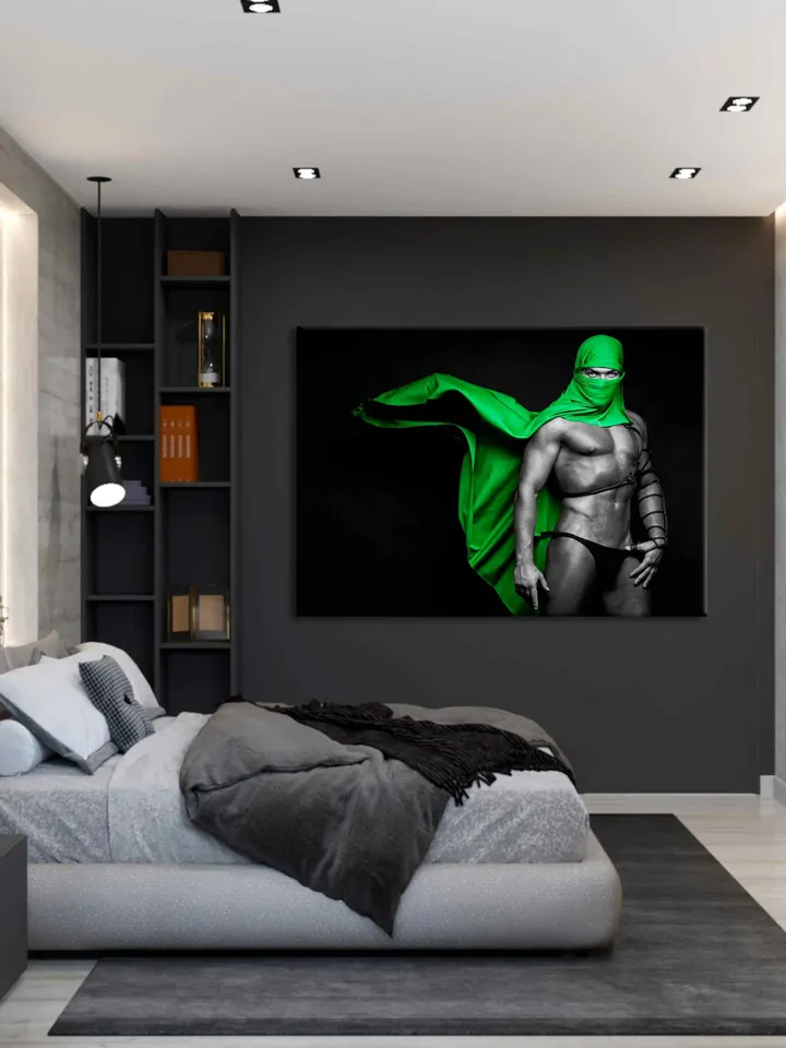 Nudeart man Nudeart erotica Erotic poster Print Black & light green Male Nudity Bodyscape with Penis Nudity boy Print Bedroom sex decor