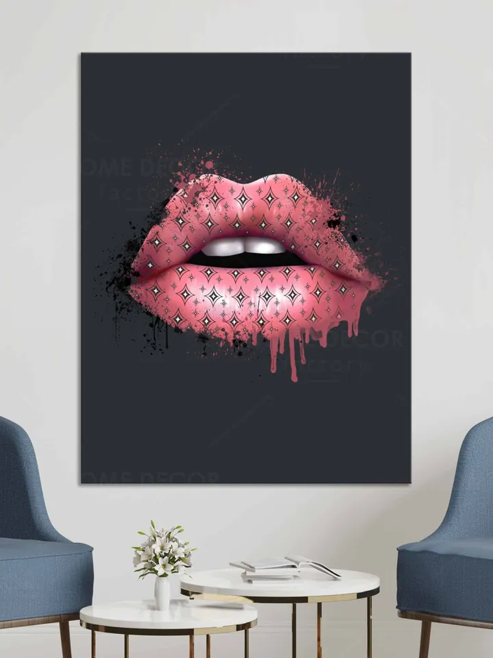 Light pink wall art, Blush pink decor, Fashion canvas print, Pink Fashion, Fashion modern, fashion wall decor, vanity art decor sparkle lips