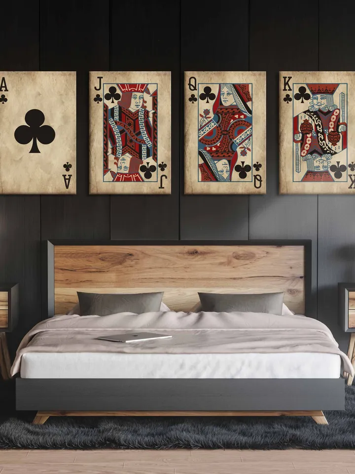 King & Queen Set Of 4 Art Prints Poker playing card print Poker art Casino print Poker canvas retro Cards canvas Gift to couple decor Art