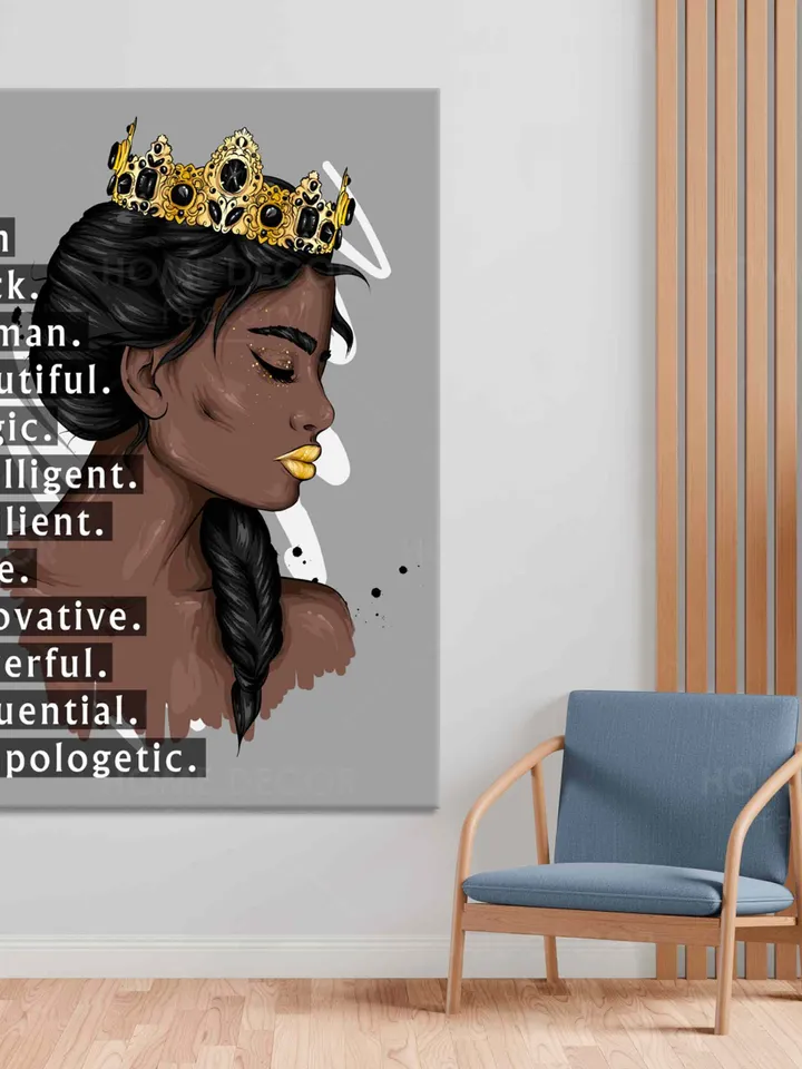 African American Queen Canvas Black Lives Matter Girl I Am Black Woman Canvas Wall Art Black Girl Black poster Quote Feminism Poster