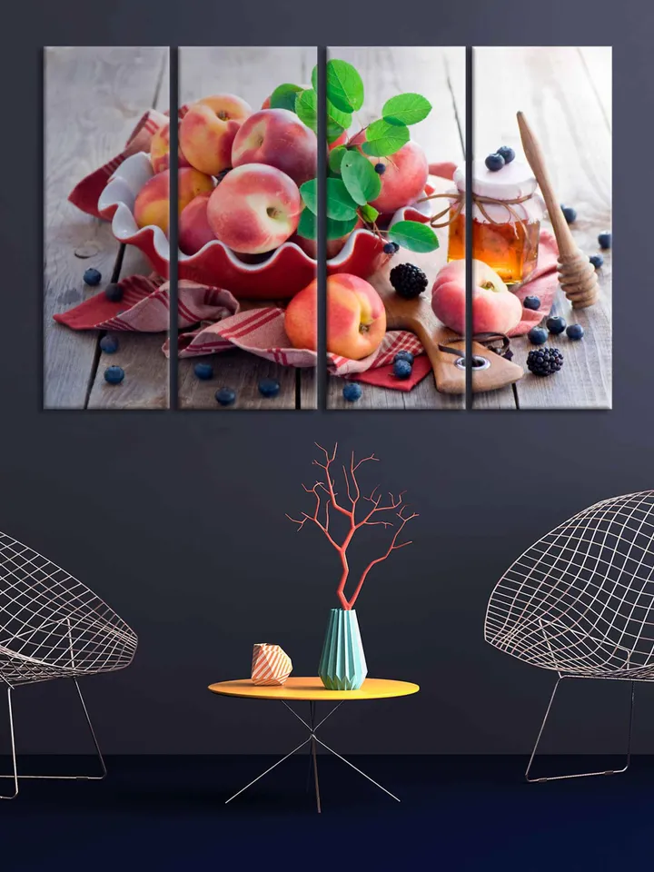 Tropical Fruits wall art Peaches wall decor Dining Room Home wall decor Print Set for Kitchen Decor Cafe Shop art Decor Fruits Kitchen Decor