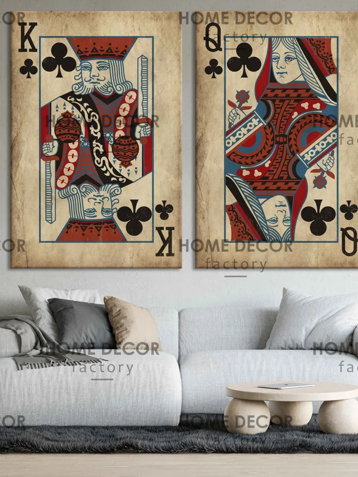 Vintage Kings Art print King and queen Wall art canvas Playing card print Wedding gift Royal couple Casino wall art His and hers wall decor