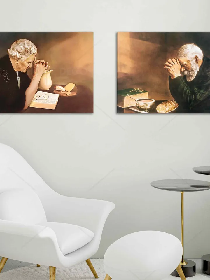 Eric Enstrom Gratitude and Grace praying Hands Religion Gold Print Over Bread Pray To Jesus Print Picture Artwork Elderly People praying