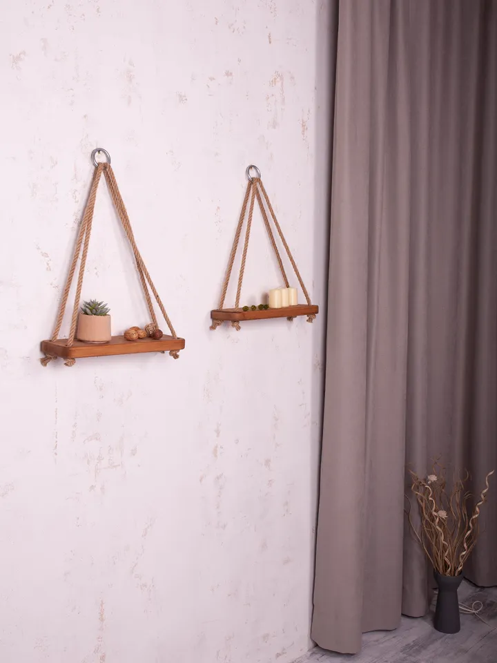Hanging Shelves [Set of 2] Hanging Planter Macrame Floating Shelf Boho Hanging Shelf Boho wall decor Triangle Shelf Swing Shelf Rope Shelf