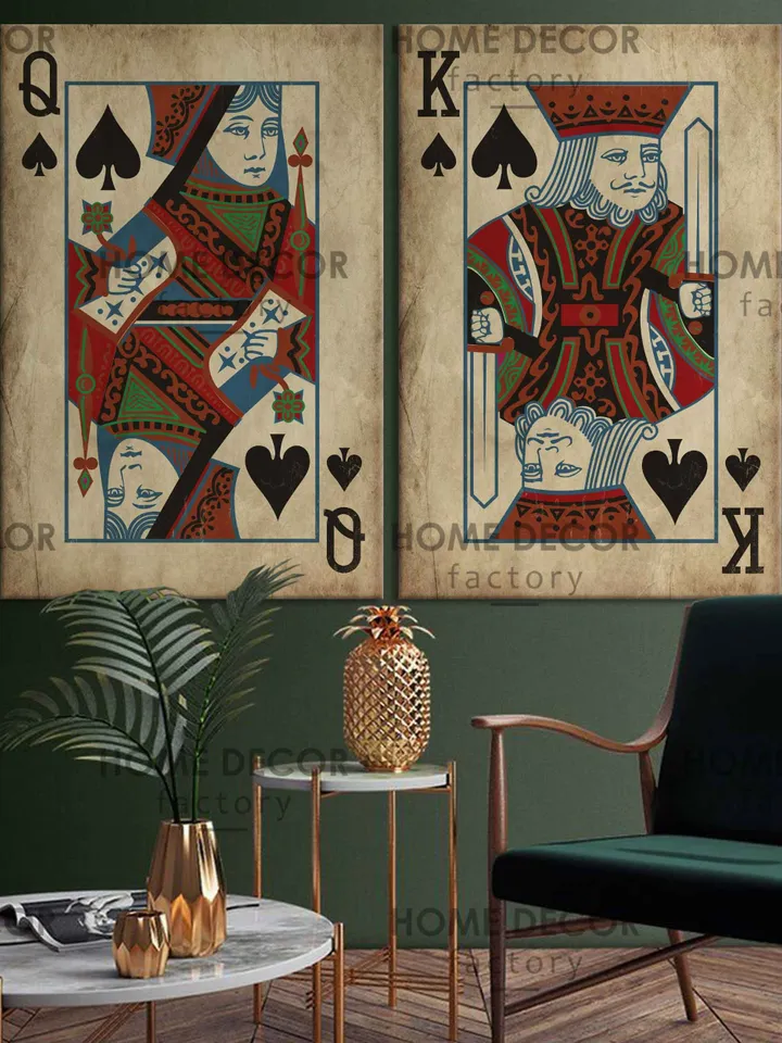 Vintage Kings Art print King and queen Wall art canvas Playing card print Wedding gift Royal couple Casino wall art His and hers wall decor
