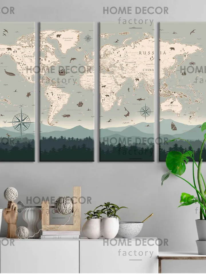 World Map Animal, Nursery room art, Canvas Art, Kids room canvas, Animal art, Kids world map poster, Playroom Print, Baby Decor,Nursery Room