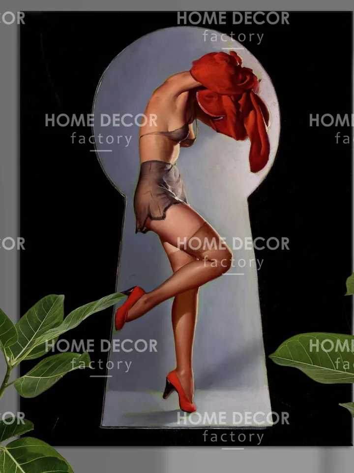 Pin Up Girl Art Print Reproduction Print on Canvas, Large Decor Pinup Rockabilly, Pin Up Girl Wall Art home decor Pin Up wall art decor