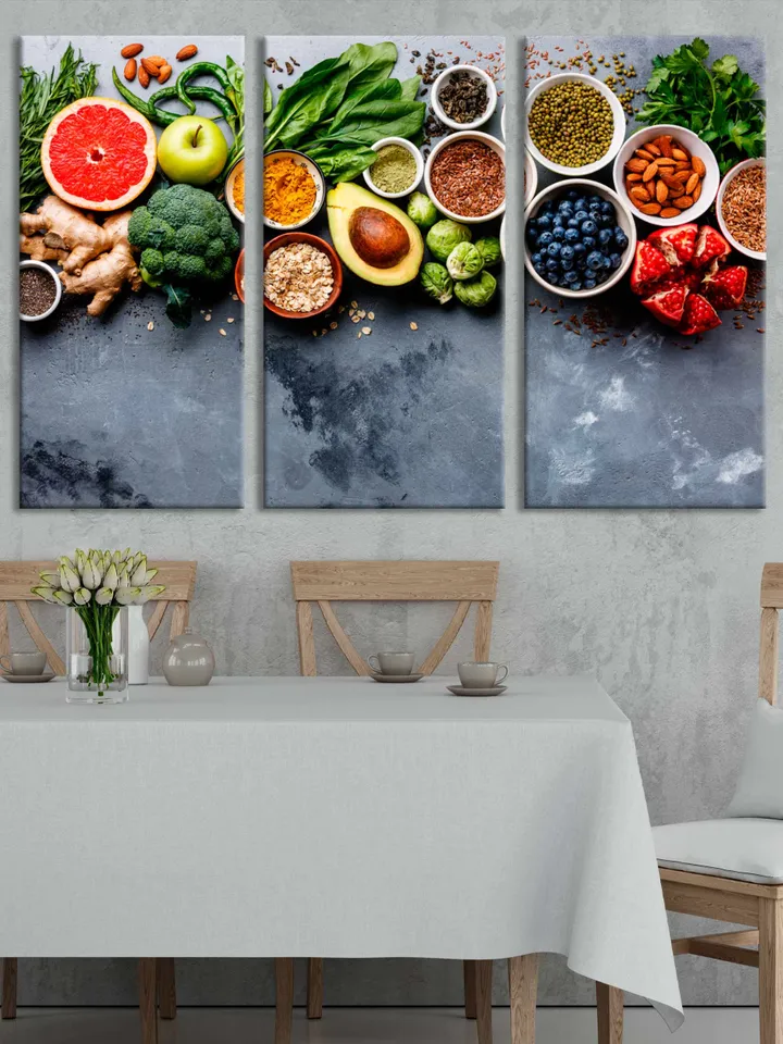Fruit Kitchen Art Fruits And Vegetable Health Food Kitchen Decor Vegan Food Fresh Food Organic Food Food Art Canvas Wall Art Vegan Food Gift