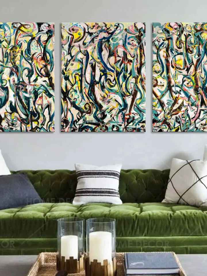 Jackson Pollock Canvas Mural 1943 Reproduction Canvas Poster Print Modern art Abstract Expressionism Famous painting American Drip Painting