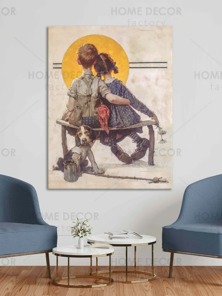 Boy with girl art Famous American print love and friendship wall art home decor fine art reproduction print "Little Spooners" or "Sunset"