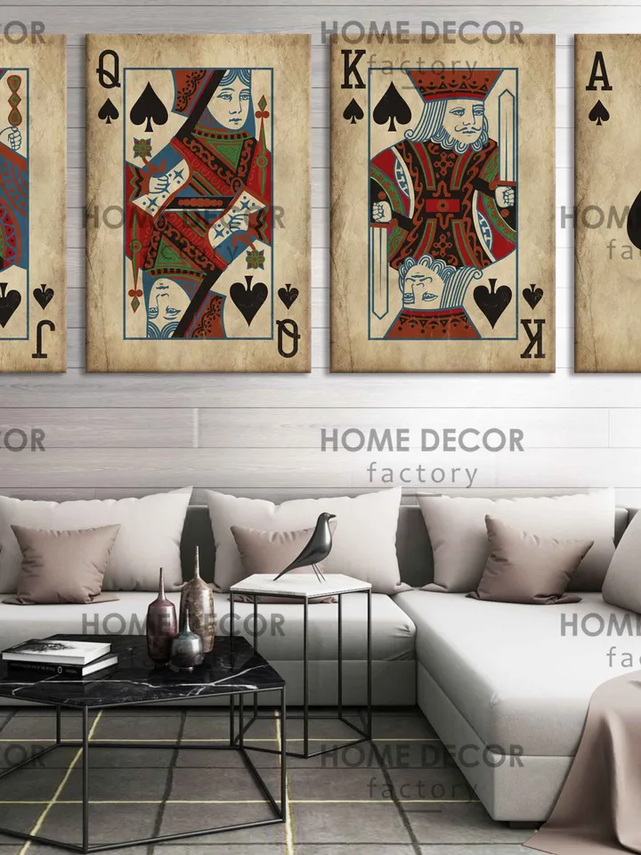 King & Queen Set black card suit Poker playing card print Poker art Casino print Poker canvas retro Cards canvas Gift to black couple art