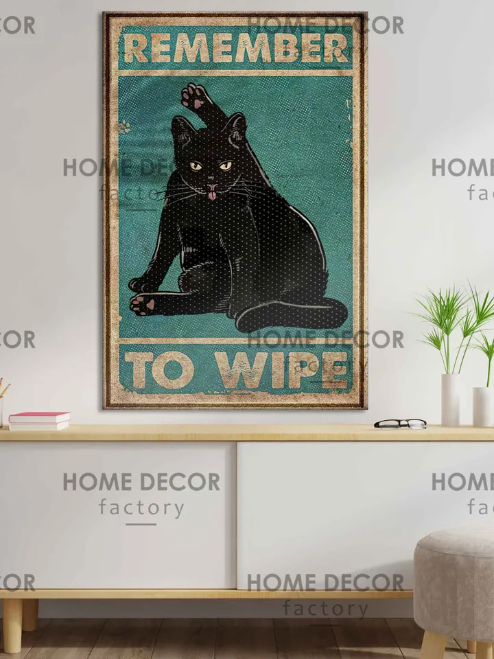 Cats canvas print, Remember to wipe Black Cat Poster - Love cats poster, Cat Poster Art, Funny Cat Poster, Vintage Black Cat Poster
