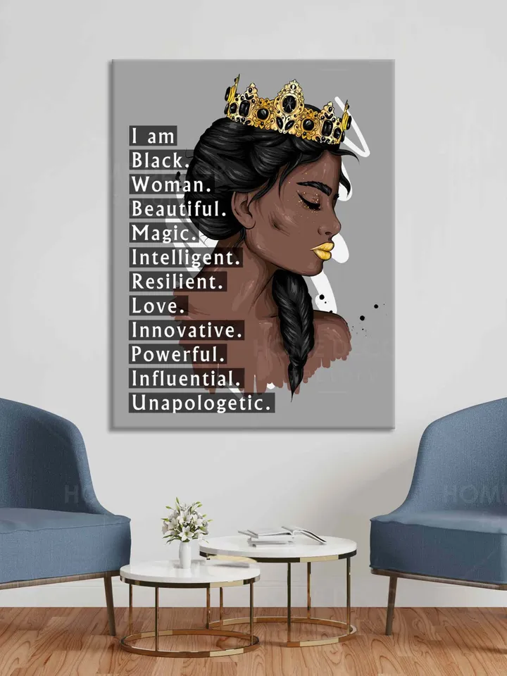 African American Queen Canvas Black Lives Matter Girl I Am Black Woman Canvas Wall Art Black Girl Black poster Quote Feminism Poster