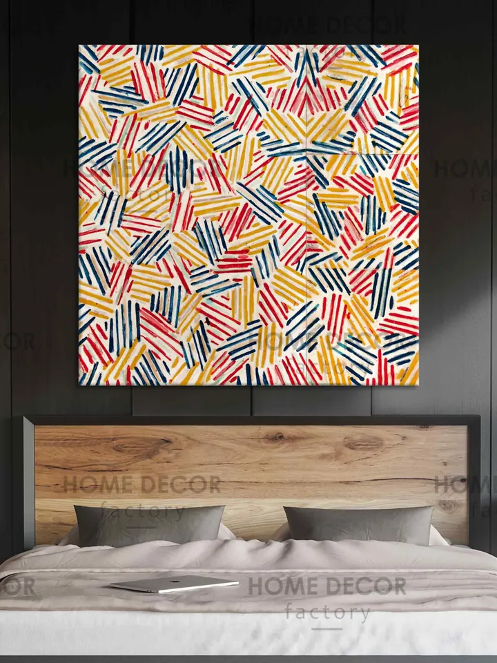 Jasper Johns Corpse Mirror, Vintage Exhibition Poster, Exhibition Poster, Color Stripes Decor, Pop-Art Canvas, Wall Art Decor, Abstract art