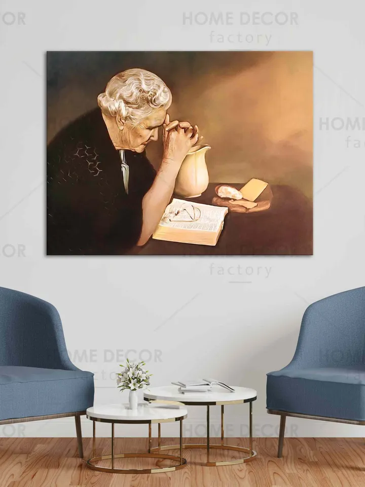 Eric Enstrom Gratitude praying Hands Religion Gold Print Over Bread Old woman Pray To Jesus Print Picture Artwork Elderly woman praying over