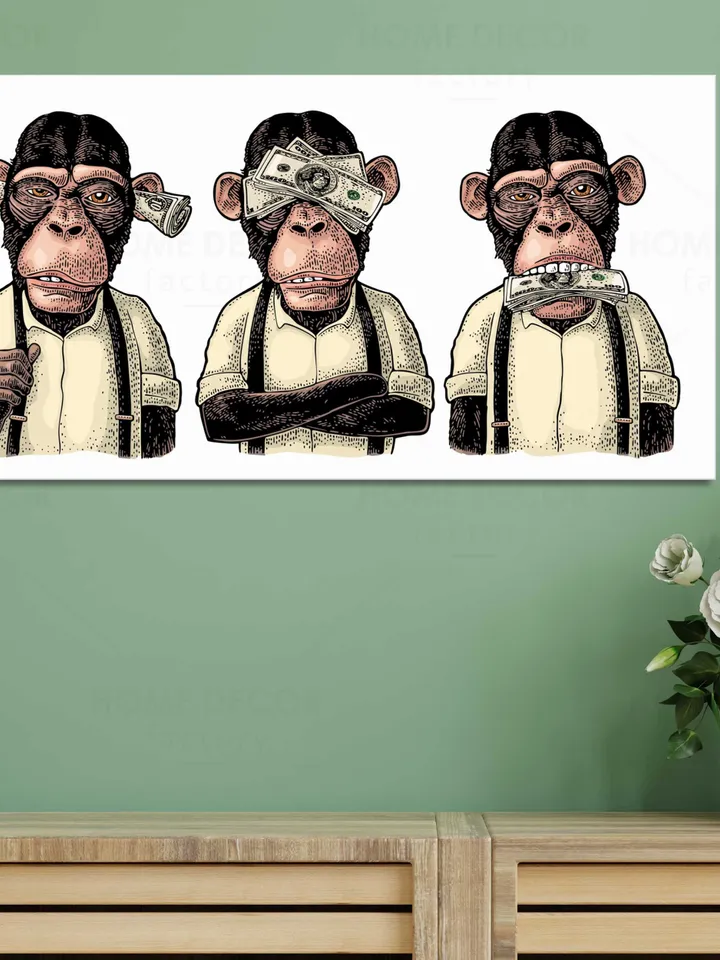 Floating frame Three Wise Monkeys Street Art Funny Monkeys Graffiti Poster Modern wooden frame Don't See Don't Hear Don't Speak Modern Art