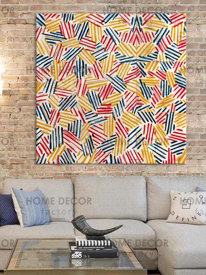 Jasper Johns Corpse Mirror, Vintage Exhibition Poster, Exhibition Poster, Color Stripes Decor, Pop-Art Canvas, Wall Art Decor, Abstract art