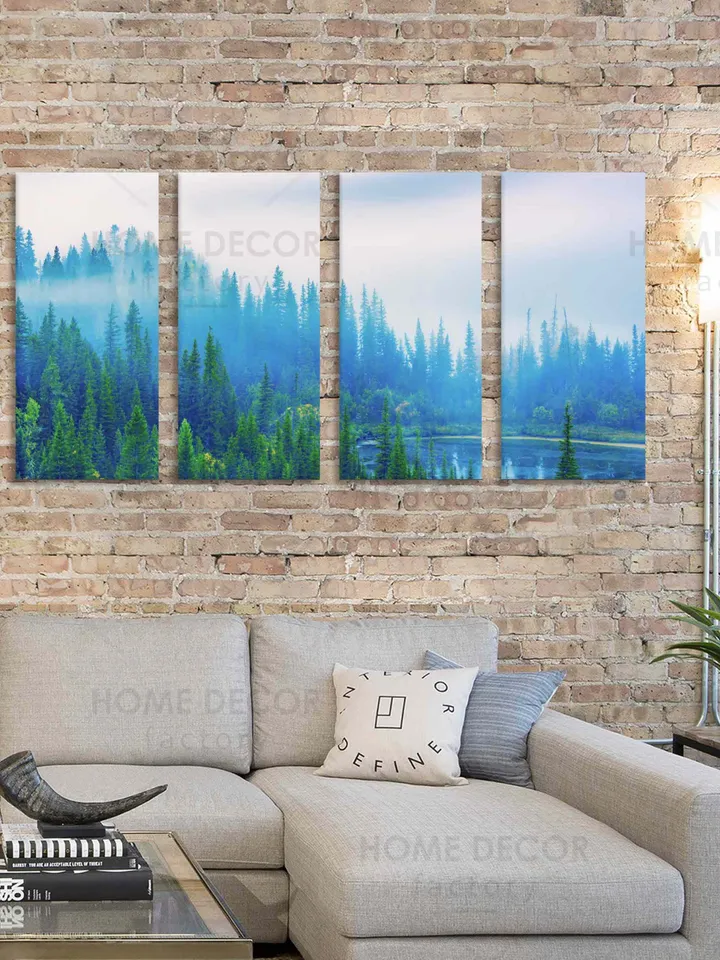 Nordic Forest Set, Forest Panoramic Canvas Print, Large Forest Paint, Foggy Forest Art, Scandinavian Photo Print, Magical Forest Decor Art