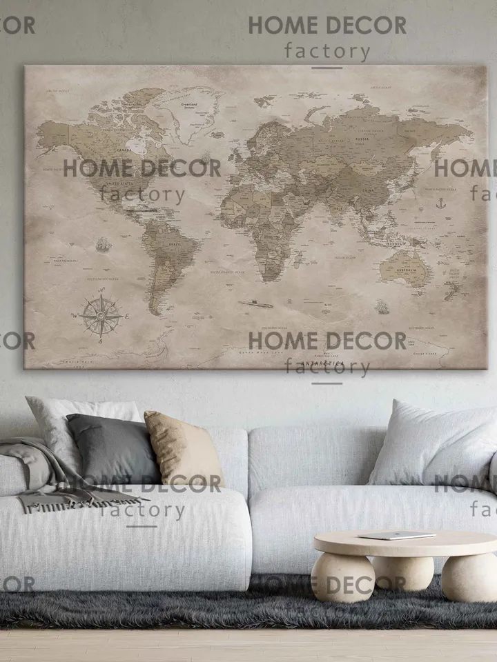 Personalized Modern Travel Map Wall Art, World Map Personalized Canvas, Travel Gift Rustic Travel Map, Modern Map Ready to hang,Canvas print