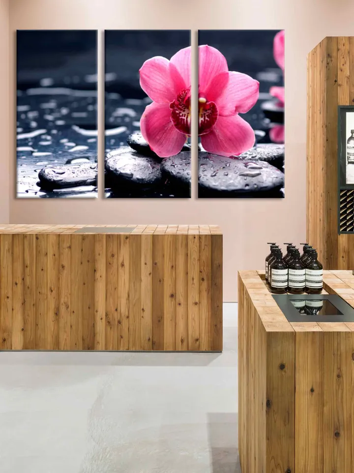 ORCHID WALL ART Zen Canvas Spa print Beauty Salon Decor Stones prints Orchid Canvas Art Floral Wall Print meditation art Yoga art botany art